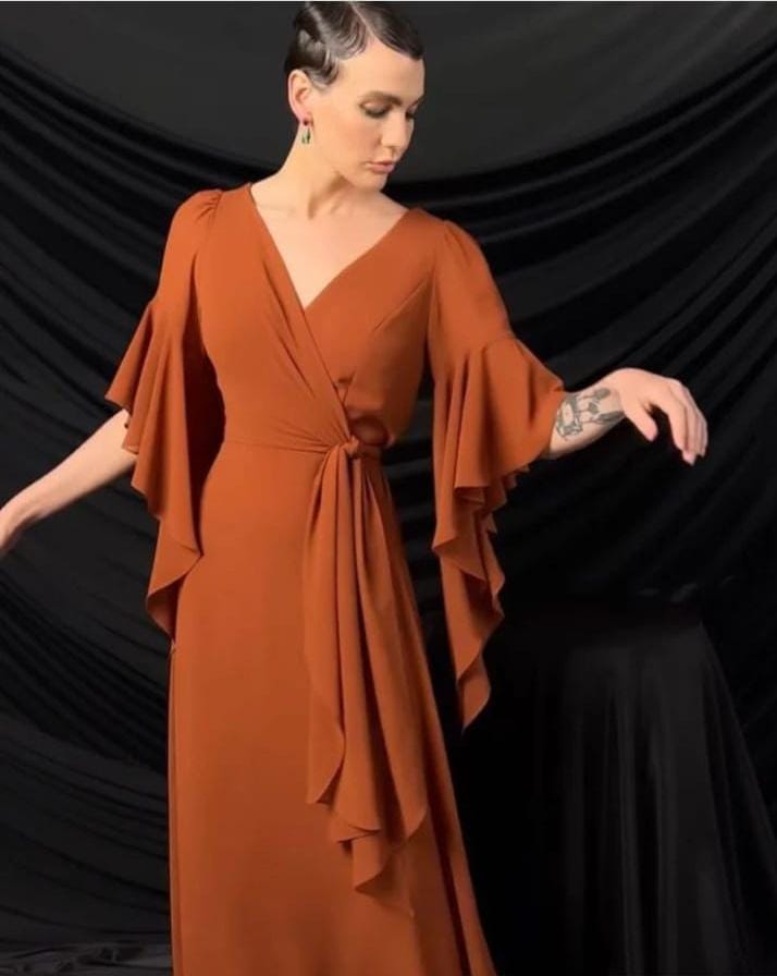 Vestido Longo  com mangas