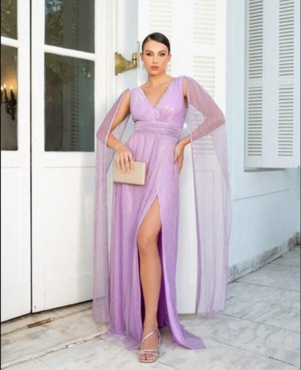 Vestido Longo  com manga capa